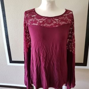 Burgundy bell long sleeved blouse